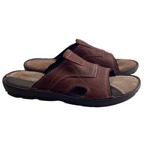 Hush Puppies Driftline Mens 8 Leather Slip On Slide Sandals Brown NEW